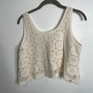 Ivory Crochet Crop Top Cotton Boho Floral‎ Tank XS Coachella Festival Hippie